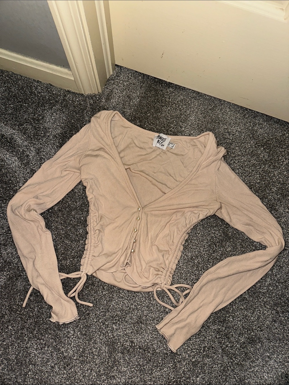 PrettyLittleThing Dusty Beige Ruched Wrap Long Sleeve Top